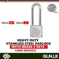 GLOBE HEAVY DUTY  STAINLESS STEEL PADLOCK  WITH BRASS 3 KEYS  LONG SHACKLE  40MM (1½”)
