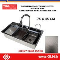 TIM-FLEX HANDMADE 304 STAINLESS STEEL (HONEY COMB, BLACK) KITCHEN SINK LARGE SINGLE BOWL VEGETABLE SINK  75 X 45 CM