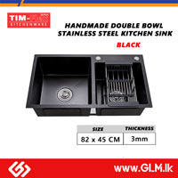 TIM-FLEX HANDMADE DOUBLE BOWL STAINLESS STEEL KITCHEN SINK BLACK – 3MM THICKNESS  82 X 45 CM