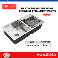 TIM-FLEX HANDMADE DOUBLE BOWL STAINLESS STEEL KITCHEN SINK SILVER – 3MM THICKNESS  82 X 45 CM