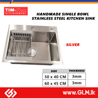 TIM-FLEX HANDMADE SINGLE BOWL STAINLESS STEEL KITCHEN SINK SILVER – 3MM THICKNESS  60 X 45 CM