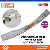 IZYAPI HOT & COLD PEX FLEXIBLES HOSE WHITE F,F END 1/2” x 1/2” 60CM