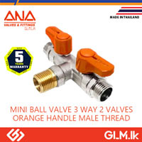 ANA MINI BALL VALVE 3 WAY 2 VALVES ORANGE HANDLE MALE THREAD